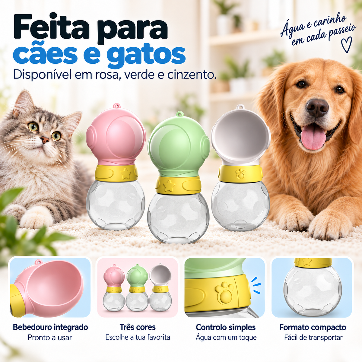Garrafa de Água Portátil Astronauta para Cães e Gatos